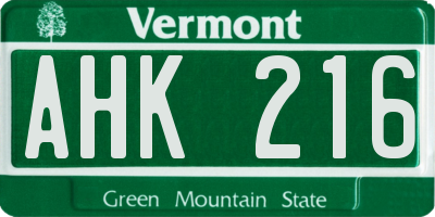 VT license plate AHK216