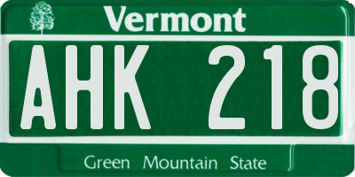 VT license plate AHK218