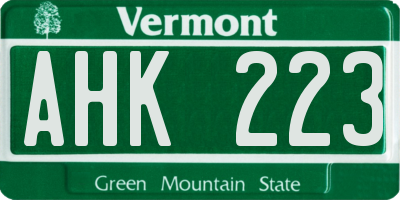 VT license plate AHK223