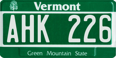 VT license plate AHK226