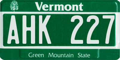 VT license plate AHK227