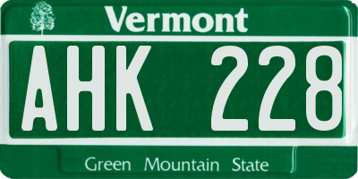 VT license plate AHK228