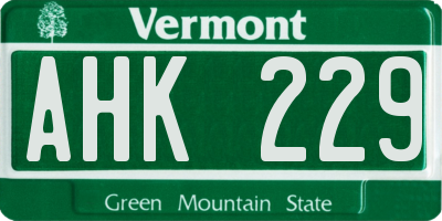 VT license plate AHK229