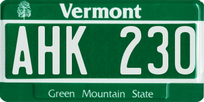 VT license plate AHK230