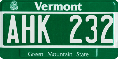 VT license plate AHK232