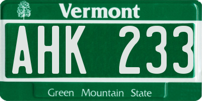 VT license plate AHK233