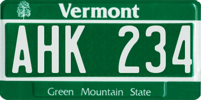 VT license plate AHK234
