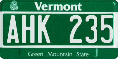 VT license plate AHK235