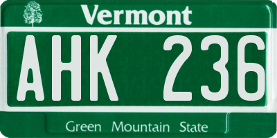 VT license plate AHK236