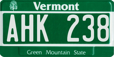 VT license plate AHK238