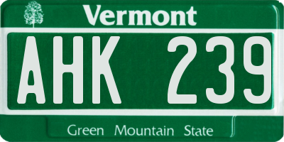 VT license plate AHK239