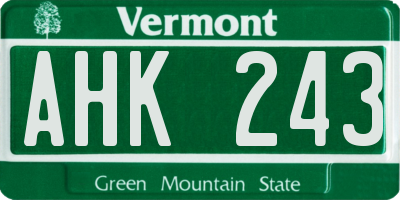 VT license plate AHK243