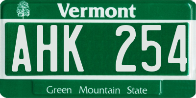 VT license plate AHK254
