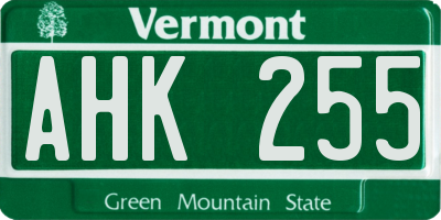 VT license plate AHK255