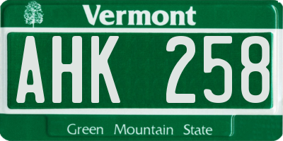 VT license plate AHK258