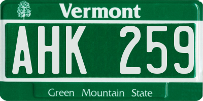 VT license plate AHK259