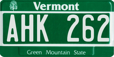 VT license plate AHK262