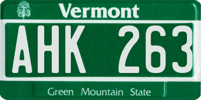 VT license plate AHK263