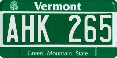 VT license plate AHK265