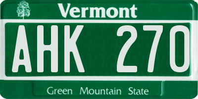 VT license plate AHK270