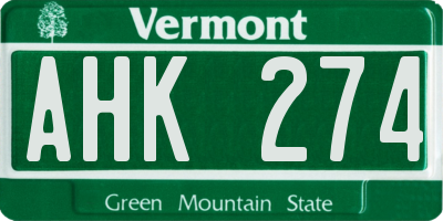 VT license plate AHK274