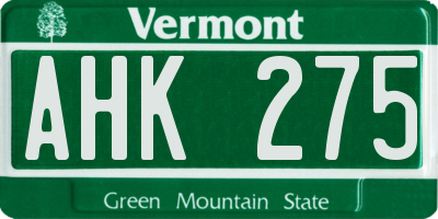 VT license plate AHK275