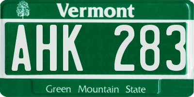 VT license plate AHK283