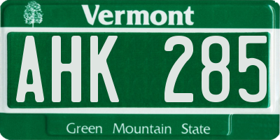 VT license plate AHK285
