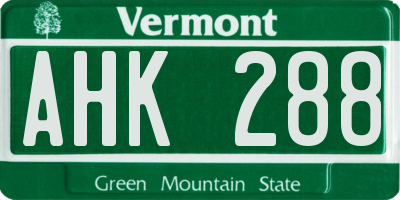 VT license plate AHK288