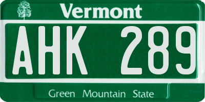 VT license plate AHK289