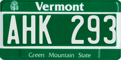 VT license plate AHK293