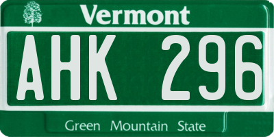 VT license plate AHK296