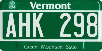 VT license plate AHK298
