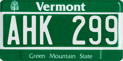VT license plate AHK299
