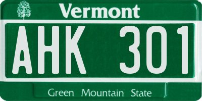 VT license plate AHK301
