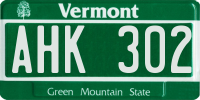 VT license plate AHK302