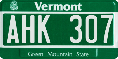 VT license plate AHK307