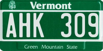 VT license plate AHK309