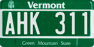 VT license plate AHK311