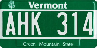 VT license plate AHK314