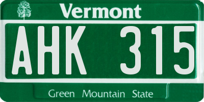 VT license plate AHK315