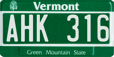 VT license plate AHK316