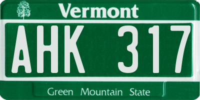 VT license plate AHK317