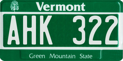 VT license plate AHK322
