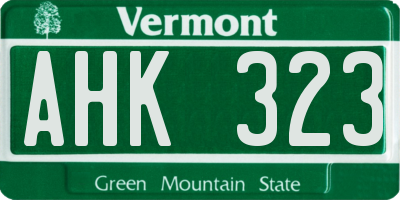 VT license plate AHK323