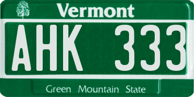 VT license plate AHK333