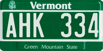 VT license plate AHK334