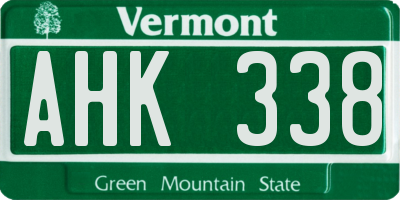 VT license plate AHK338