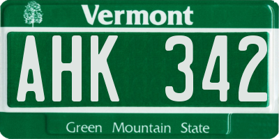 VT license plate AHK342