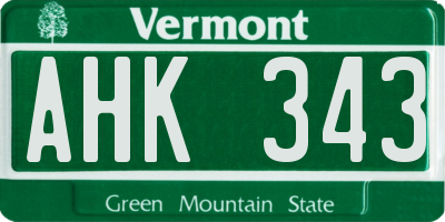 VT license plate AHK343